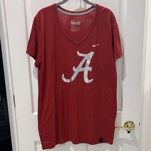 Nike Crimson Red V-Neck Tee with White 'A' Logo Loose fit size Large